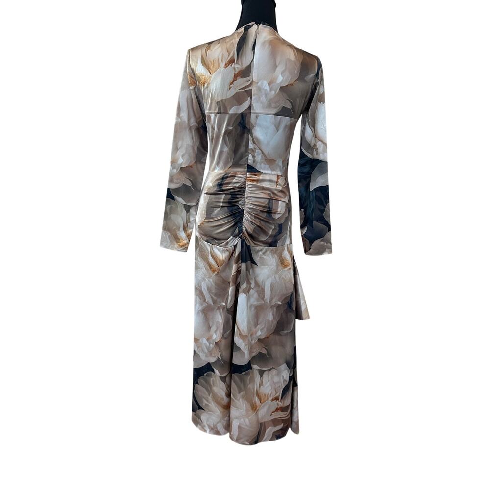 AKNVAS Beige Bold Floral Mesh Gown SIZE 4 Ruched Maxi Dress Party Designer $900 - Picture 10 of 13